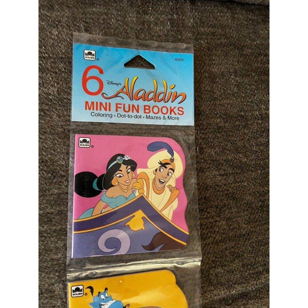 Disney 6 Aladdin mini fun books vintage golden book. Coloring, dot to dot, mazes